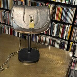 Vintage 2008 Banana Republic Gold Leather Evening Bag with Metal Strap